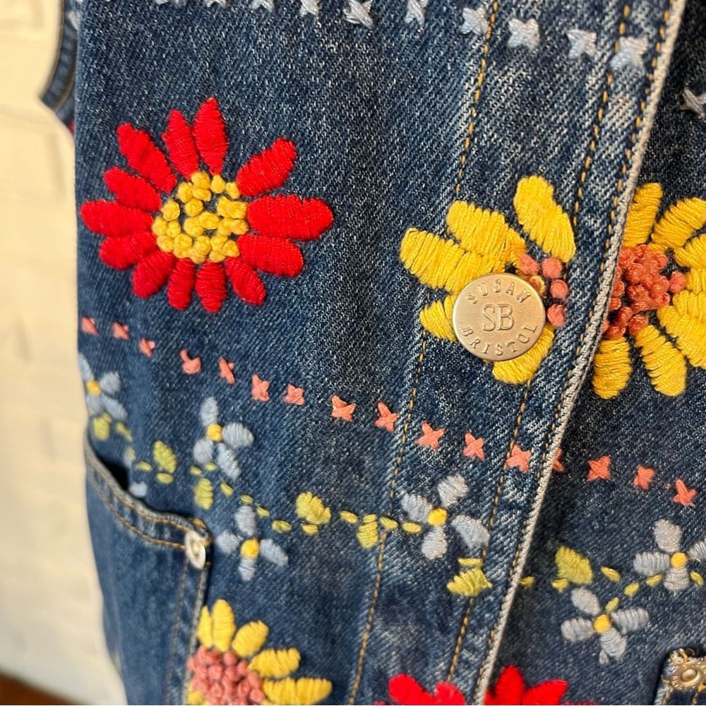 Vintage 90s y2k Susan Bristol Embroidered Denim Vest women’s M - Picture 4 of 8